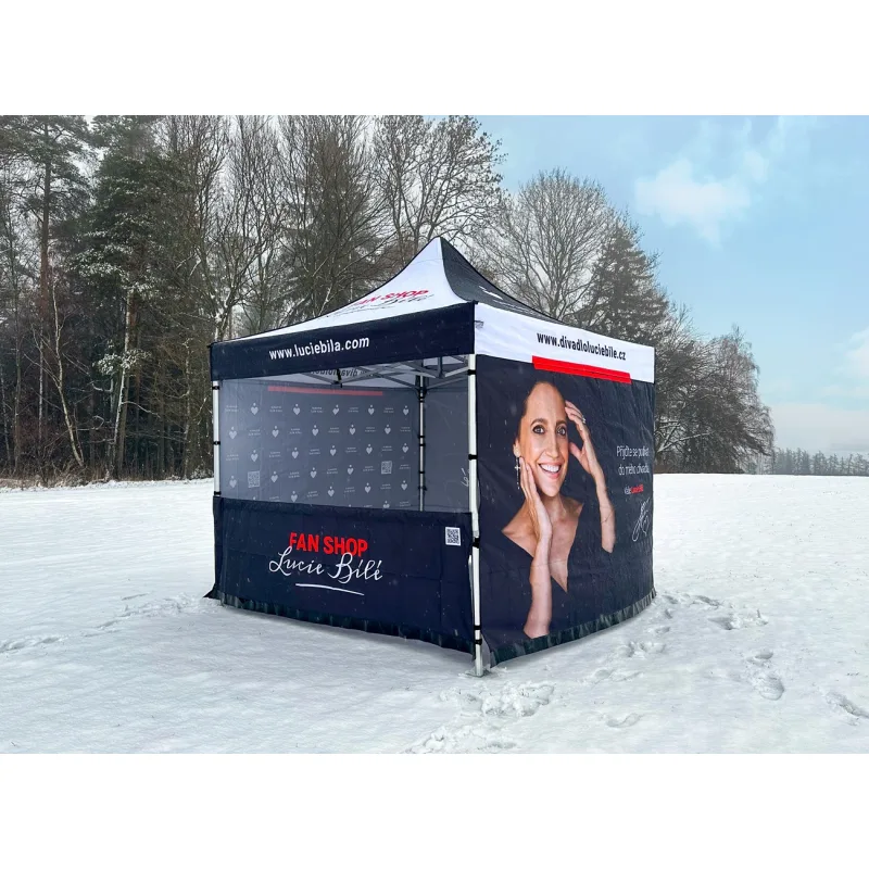 TENTino SET - Nůžkov&yacute; p&aacute;rty stan 3x3 m s jednostrann&yacute;m potiskem Typ konstrukce: STEEL HEXAGON, Rozsah potisku: střecha + 3x bočn&
