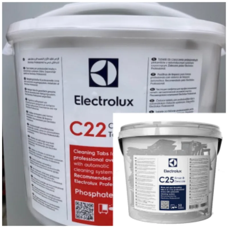 Mycí tablety C22 bezfosfátové pro konvektomaty SKYLINE Electrolux 100 ks + Oplachové a odvápňovací tablety Electrolux C25 Rinse & Descale 50 ks