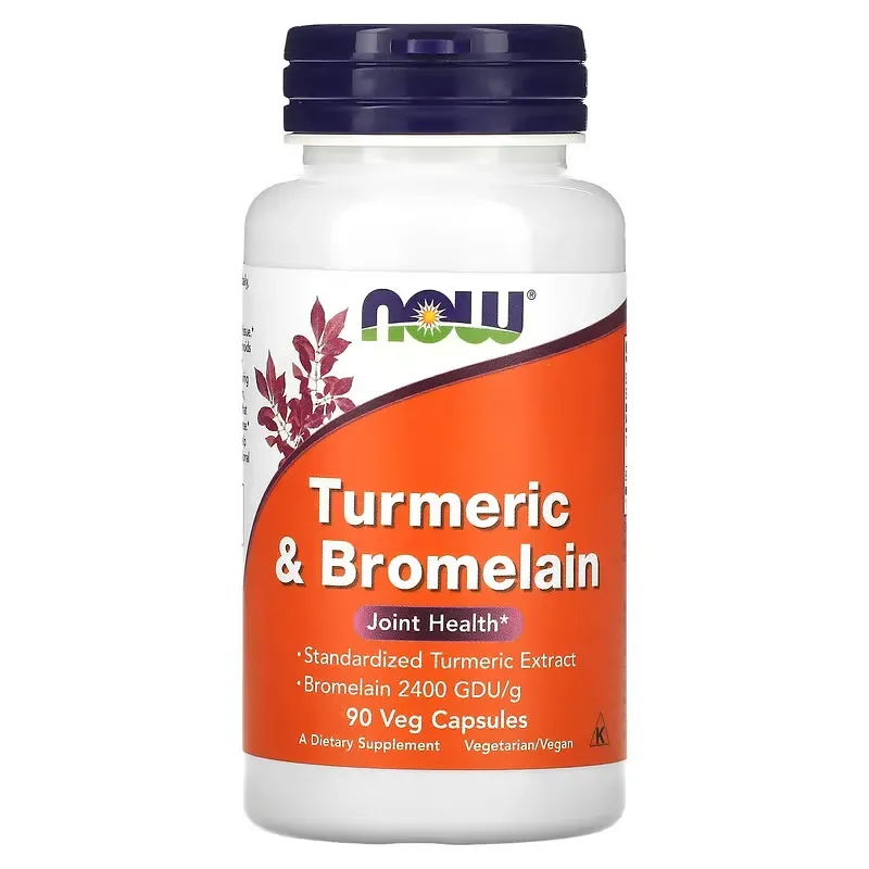NOW Turmeric & Bromelain (kurkuma a bromelain), 90 rostlinných kapslí