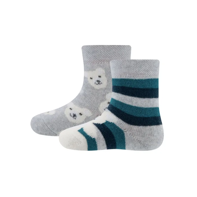 Dětské zateplené ponožky Ewers 2 pack šedý s medvídky