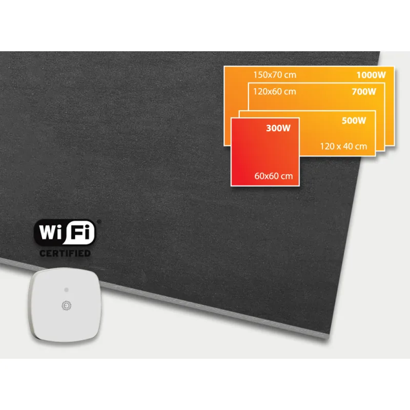 ECOSUN 300 CR WiFi Basalt black, keramický sálavý infrapanel s WiFi 300 W