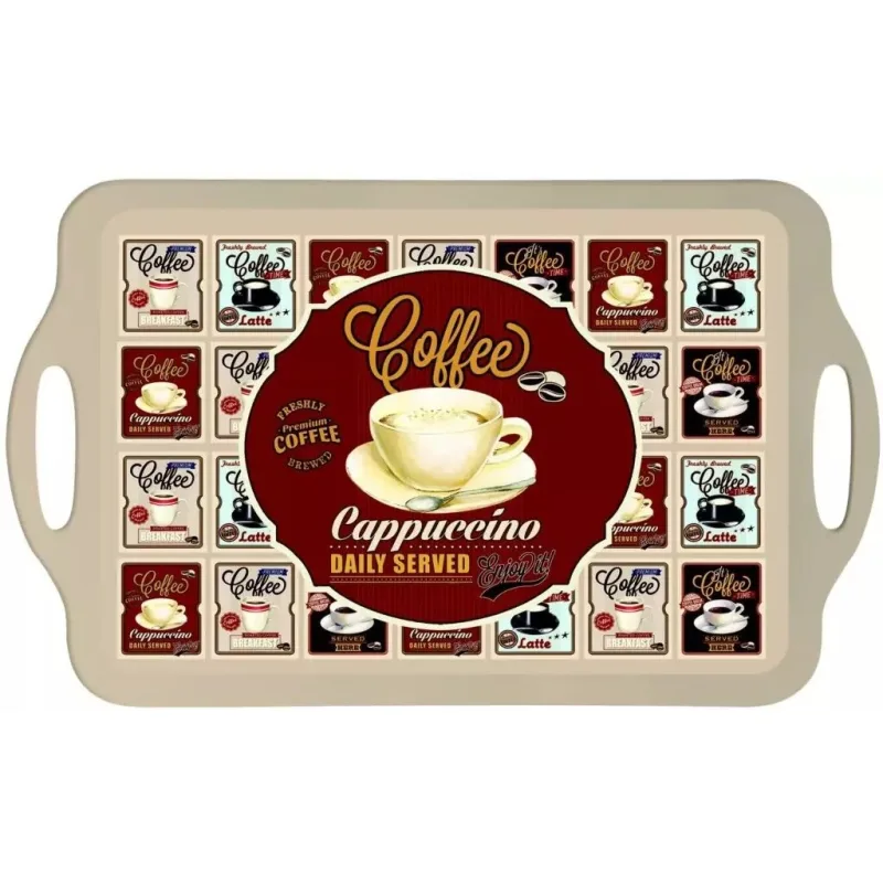 Easy Life Plastový servírovací tác Vintage Coffee velký 48 × 29.5 cm