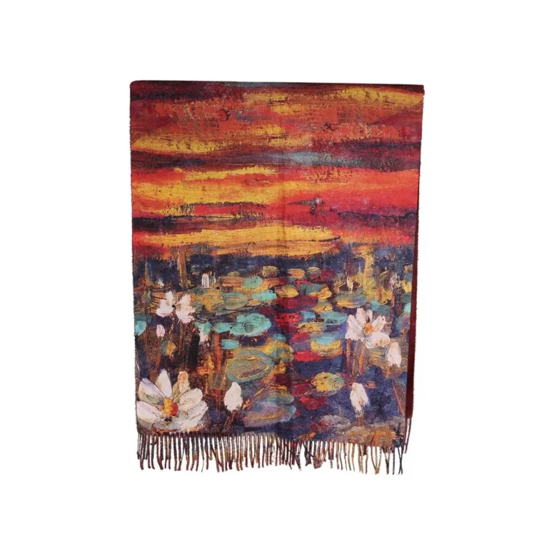 Teplá šála 180x70 cm imitace kašmíru, Claude Oscar Monet, Lekníny