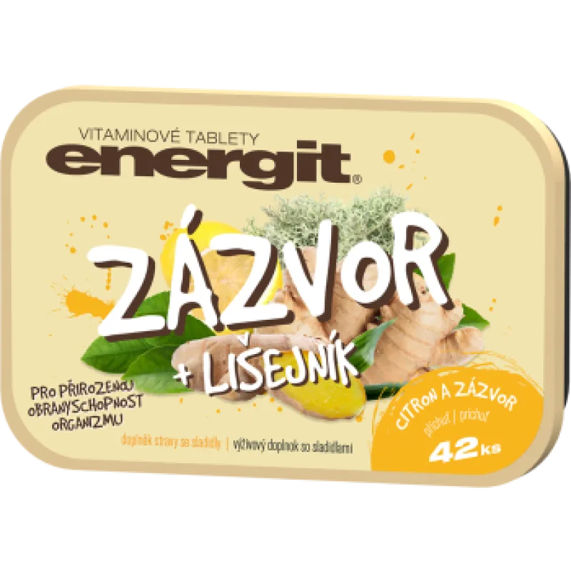 Energit ZÁZVOR + LIŠAJNÍK vitamínové tablety s príchuťou citrón a zázvor 42 ks