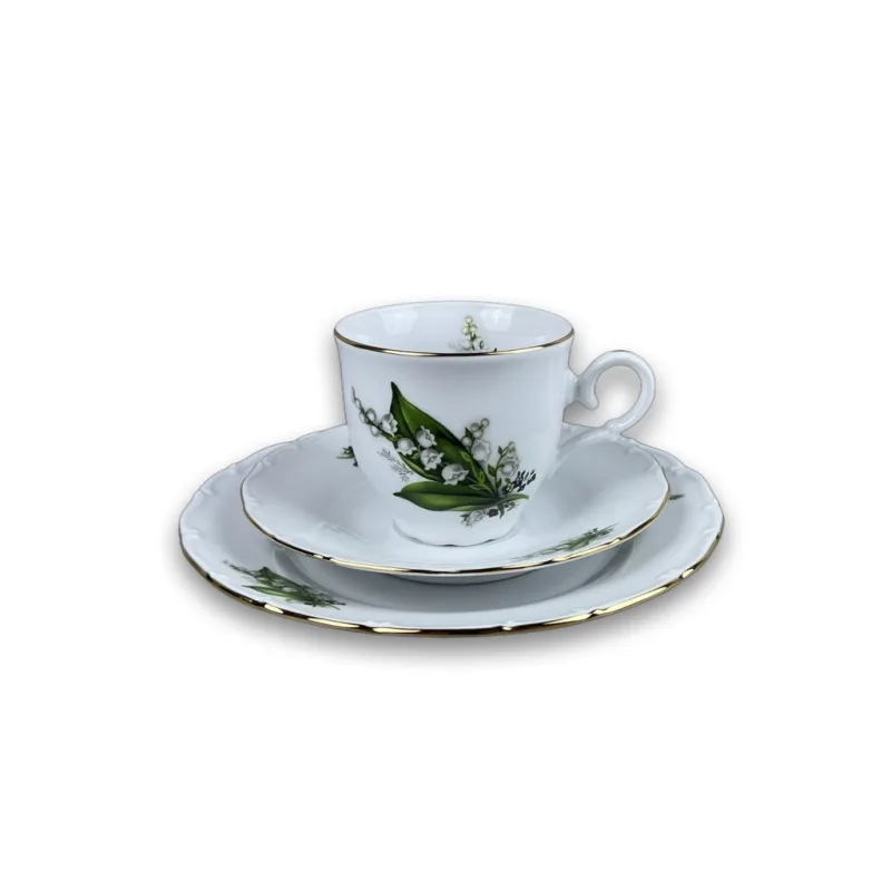 MZ, Porcelánová sada ŠAPO s talířkem, dekor konvalinka