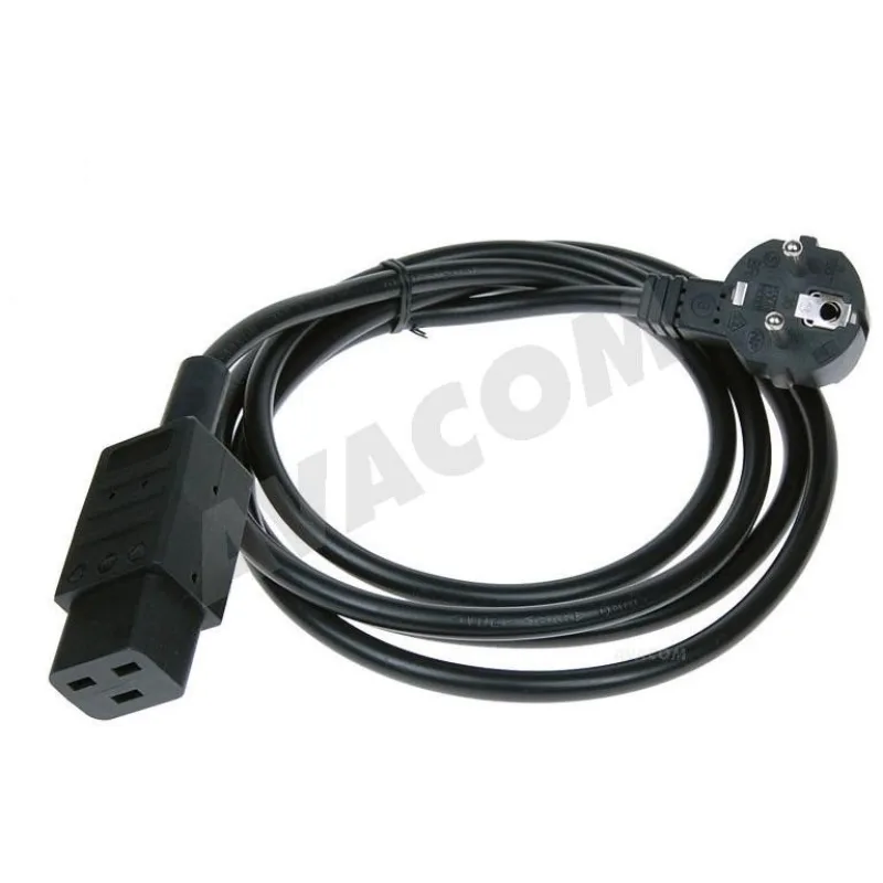 Kábel sieťový 230V, vidlica (CEE7/7) lomená - C19, 2m, 1.50mm², 16A, čierny