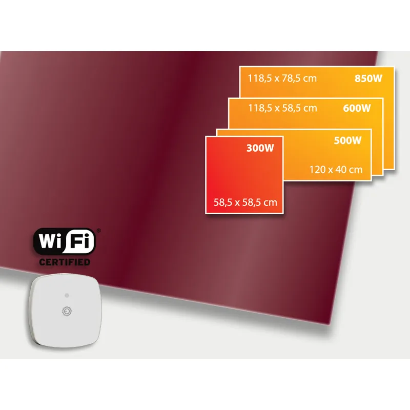 ECOSUN 300 GS-WiFi Wine Red, skleněný infrapanel s WiFi 300W