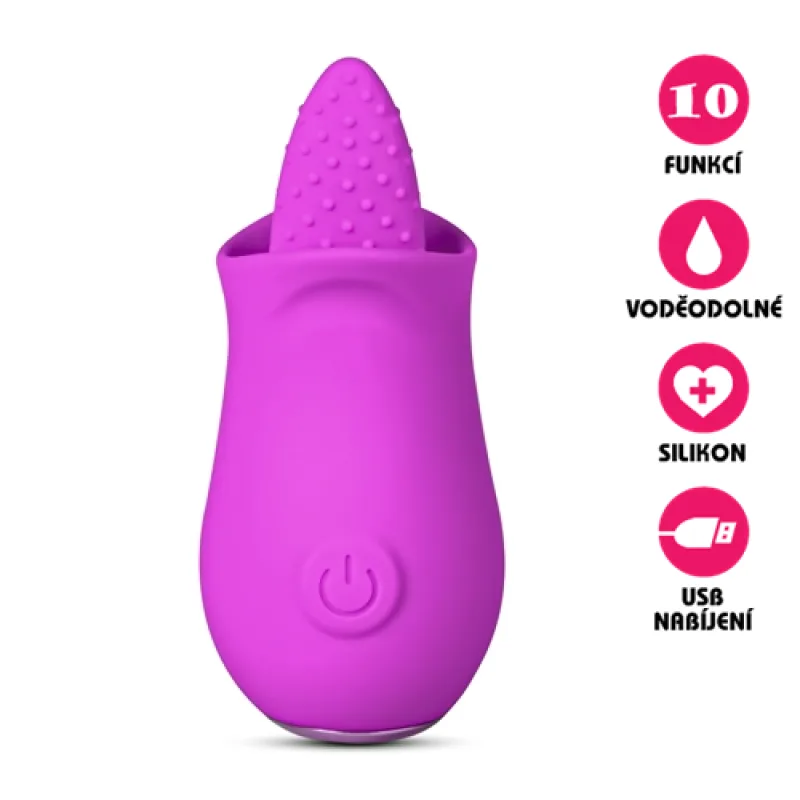 Silikonový vibrátor USB Silicone Flower Tongue fialový