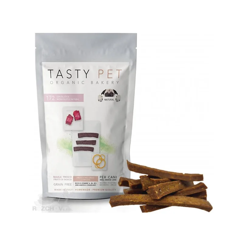 TASTY PET adult/puppy Monoproteinové vepřové dentální TYČKY s mořskou řasou - 80g