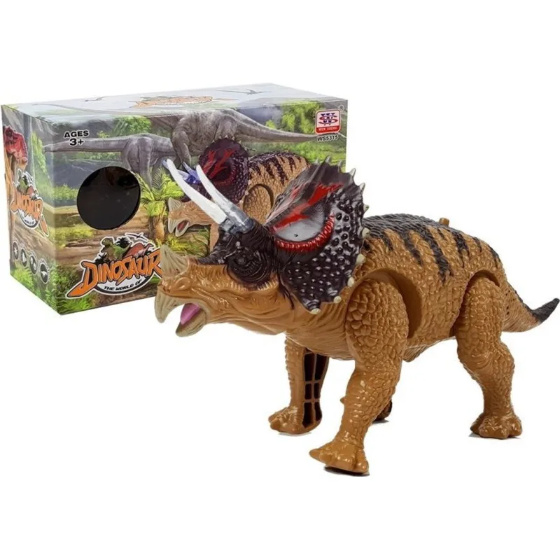 Dinosaurus Triceratops na baterie - hnědý
