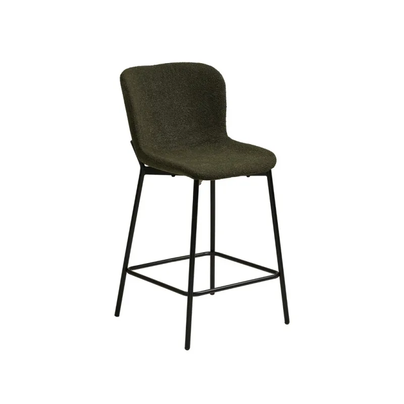Zelená bouclé barová židle Maceda 65 cm