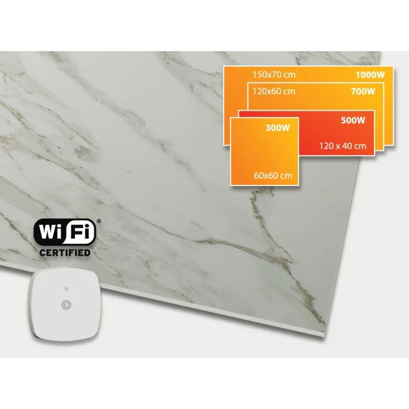 ECOSUN 500 CR WiFi Calacatta, keramický sálavý infrapanel s WiFi 500 W