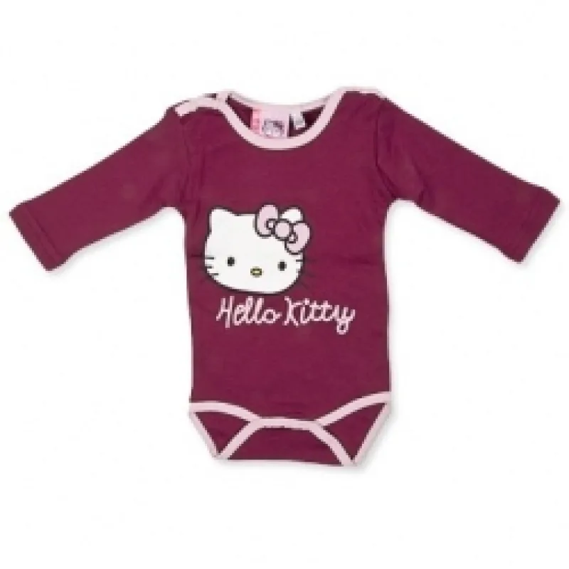 Body - Hello Kitty , Dlouhý rukáv > varianta Tmavě Růžová, varianta Proužkovaně - Růžová