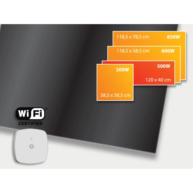 ECOSUN 500 GS-WiFi Black, skleněný infrapanel s WiFi 500W