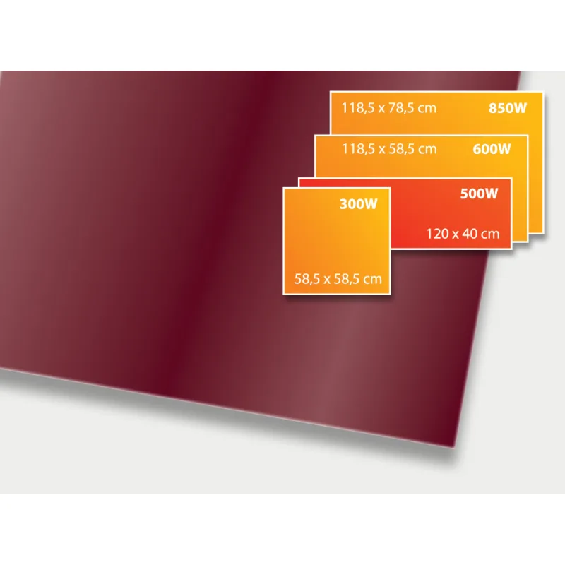 ECOSUN 500 GS Wine Red, sálavý skleněný panel 500 W