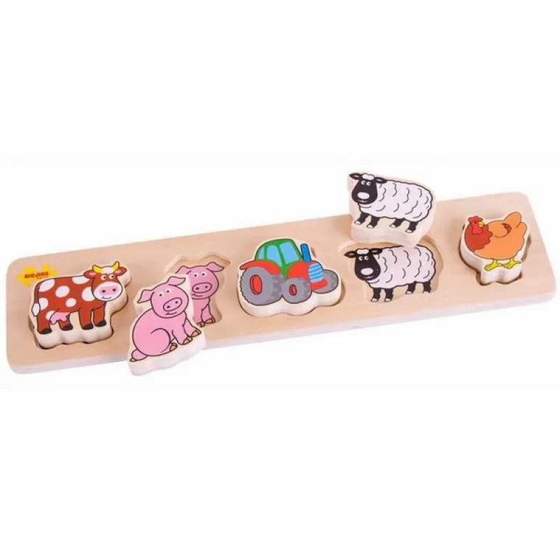 Bigjigs Detské drevené vkladacie puzzle Farma