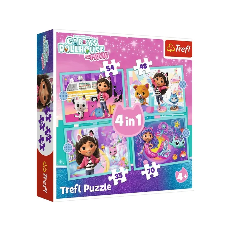 Trefl Puzzle 4v1 Gabby's Dollhouse - Gabbyino veľké dobrodružstvo
