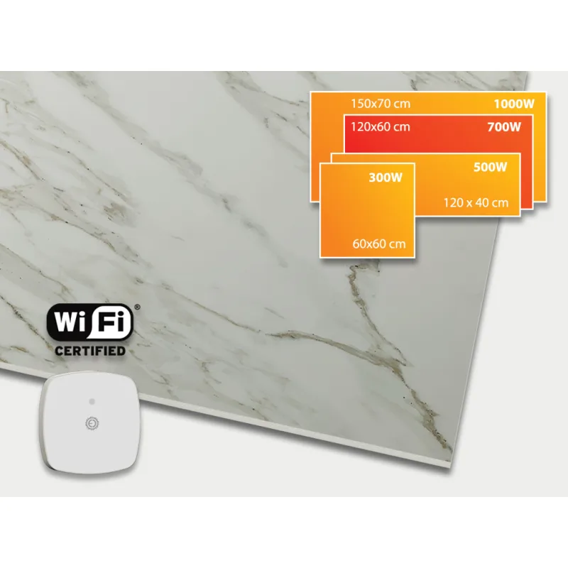 ECOSUN 700 CR WiFi Calacatta, keramický sálavý infrapanel s WiFi 700 W