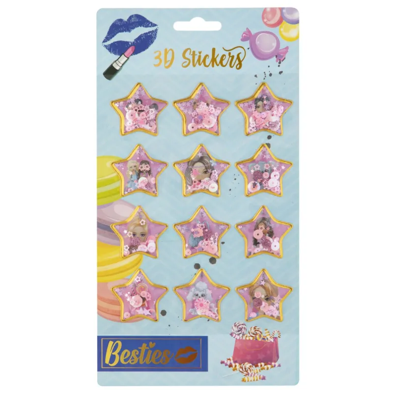 3D samolepky, 12 ks - Besties (modré)