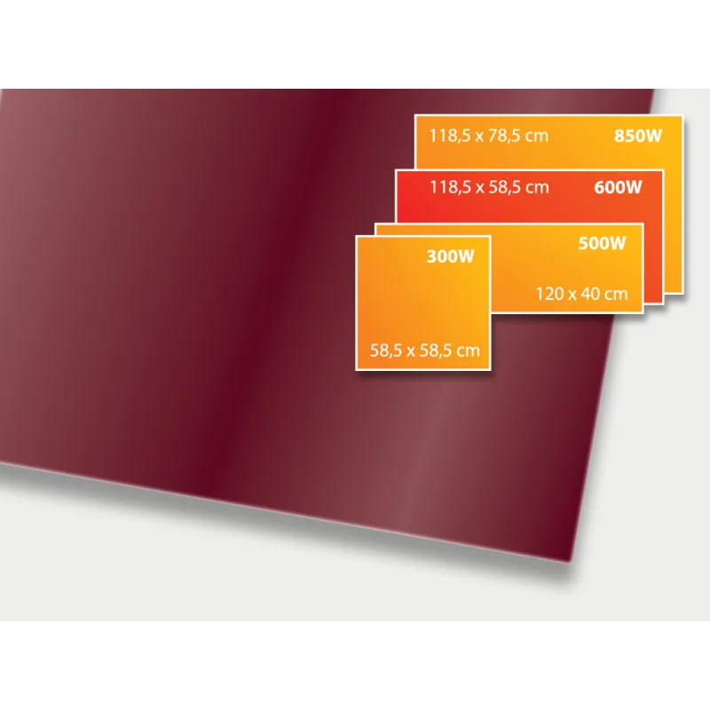 ECOSUN 600 GS Wine Red, sálavý skleněný panel 600 W