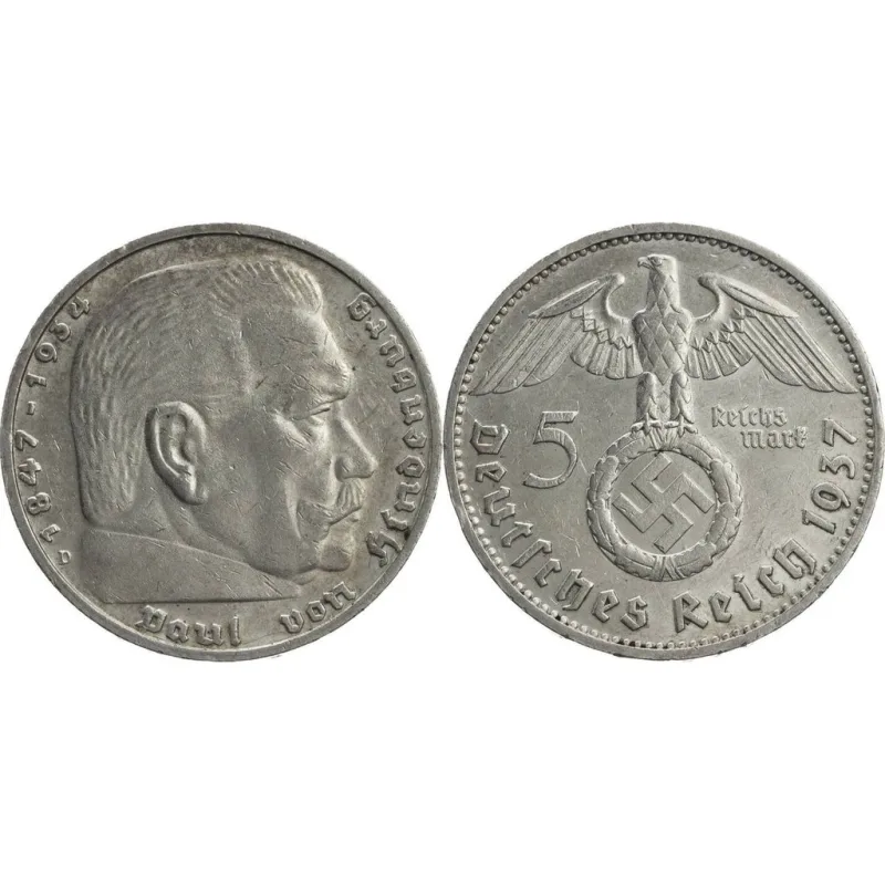 Stříbrná říšská  5 marka-1937-Paul von Hindenburg