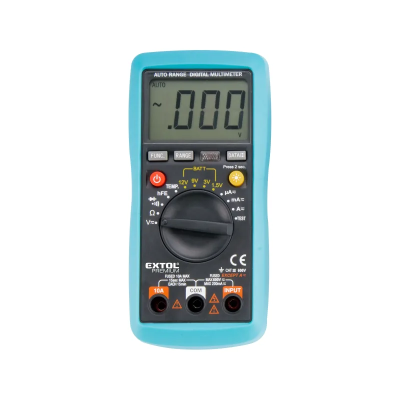 Extol Premium Digit&aacute;ln&iacute; multimetr auto volba rozsahů, měřen&iacute; do 600V/10A/20MO, test bateri&iacute;