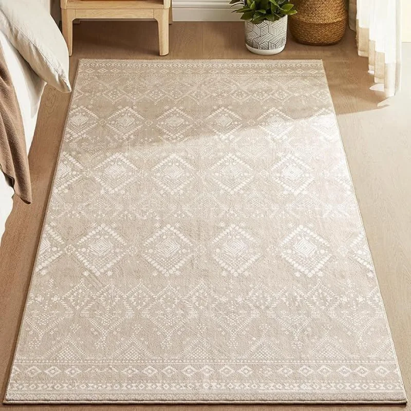 Boho koberec 120×170 cm, protiskluzový, béžový