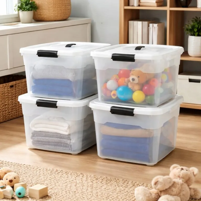 Úložné boxy s víkem 30 l, 4 ks, bílé, stohovatelné