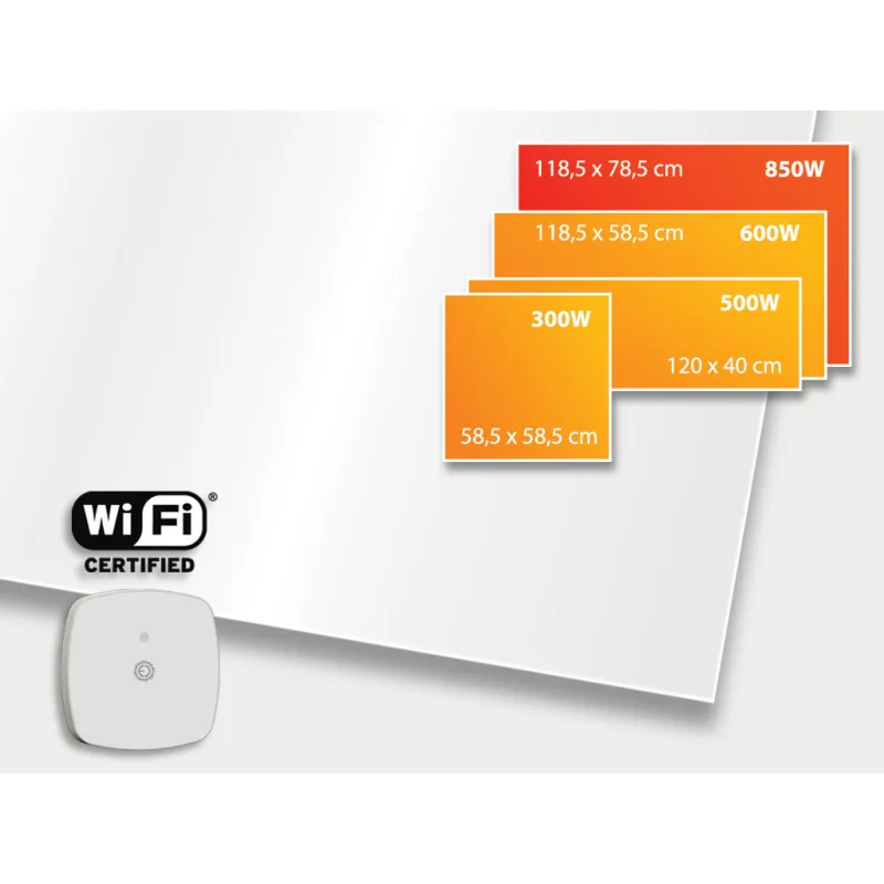ECOSUN 850 GS-WiFi White, skleněný infrapanel s WiFi 850W