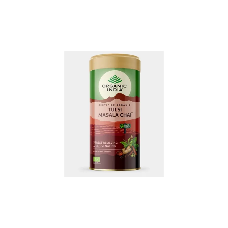 TULSI MASALA CHAI - bylinný sypaný čaj v plechové dóze BIO 100 g ORGANIC INDIA