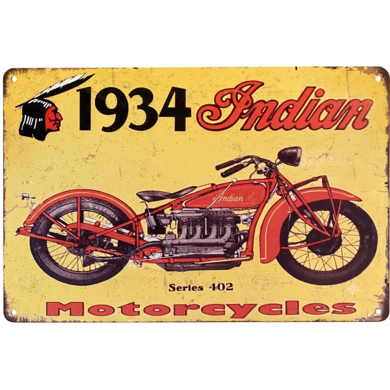 VINTAGE SIGN 20X30CM - 1934 INDIAN MOTORCYCLE – Series 402