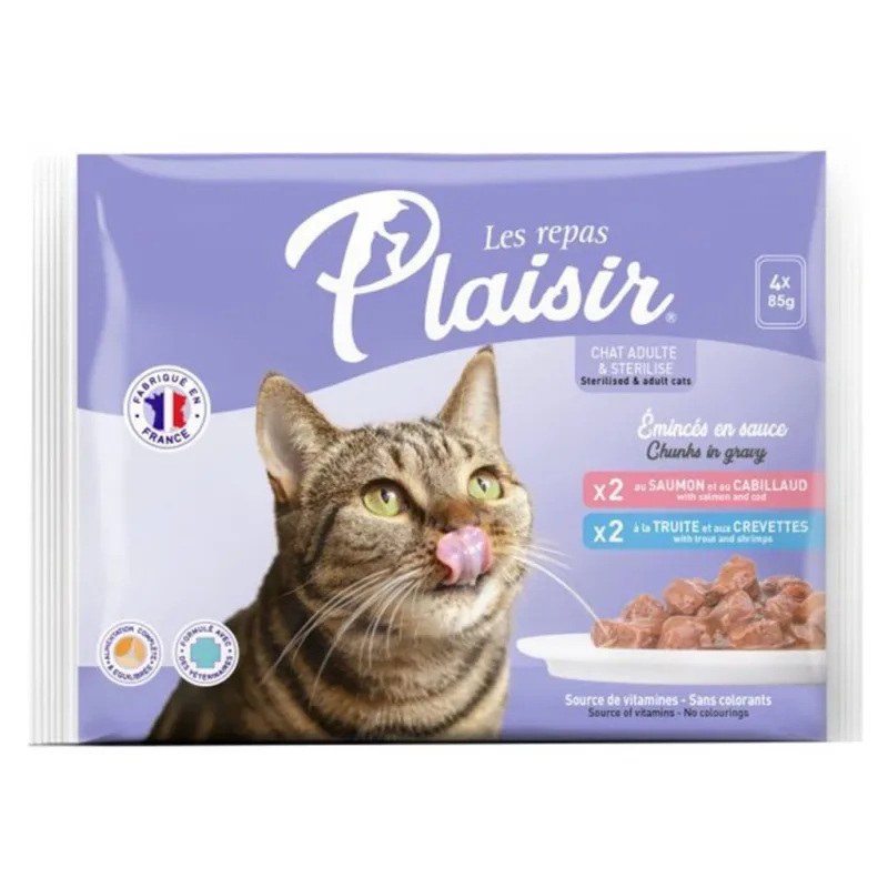 Plaisir cat Kapsa Multipack pro dospělé i kastrované kočky 4x85g (2xlosos, 2xpstruh)