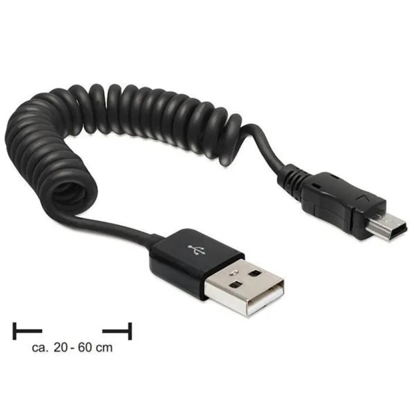 Delock kabel USB 2.0 A samec > USB mini samec, kroucený kabel 83164