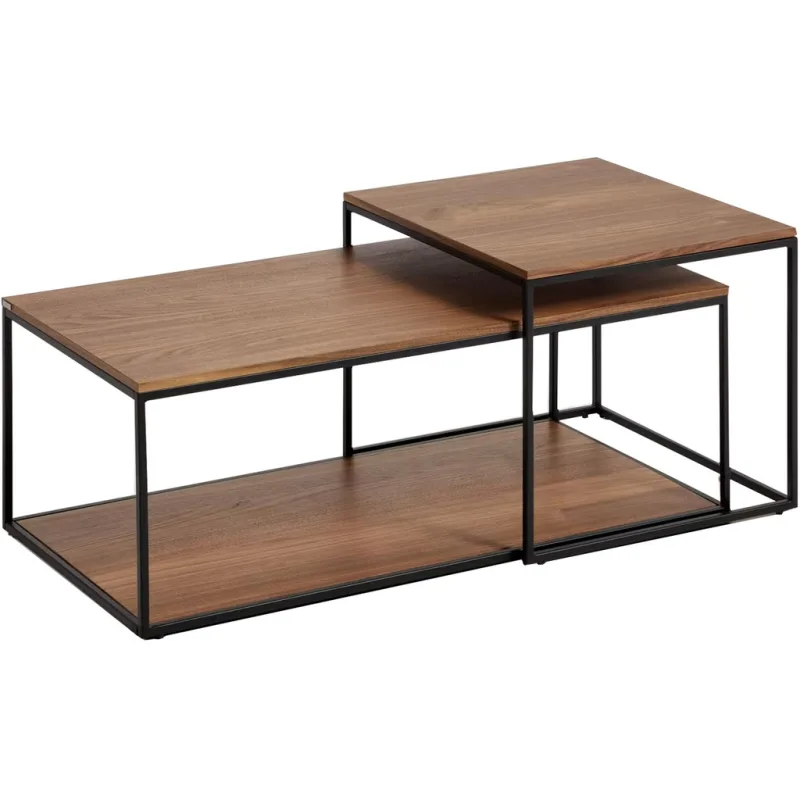 Set dvou ořechových konferenčních stolků Kave Home Yoana 100x50/ 50x55 cm