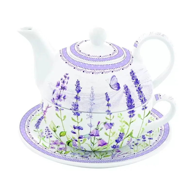 Easy Life Porcelánová konvička s šálkem Lavender Field 350 ml