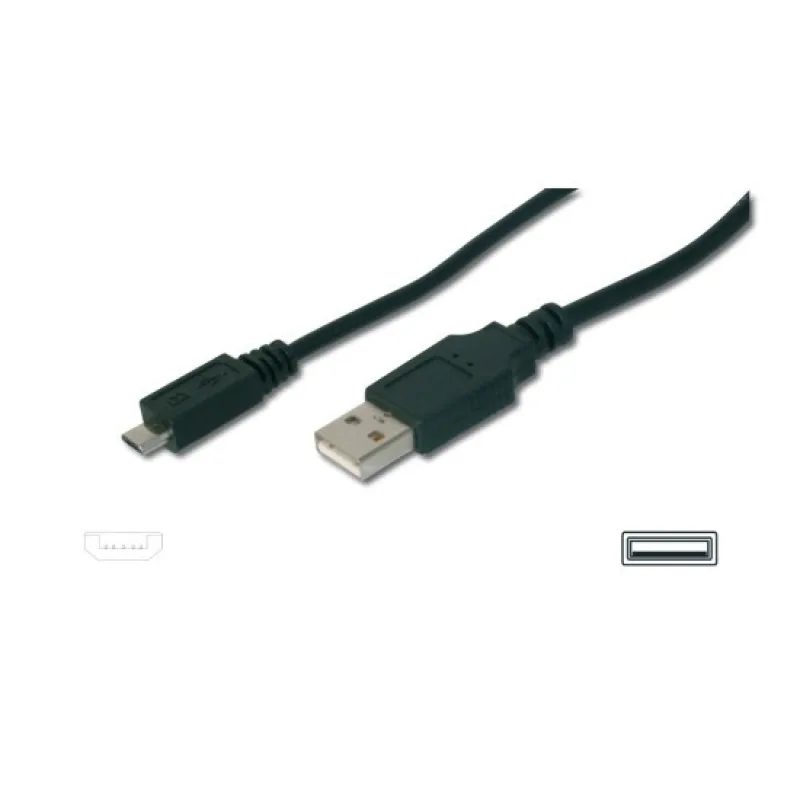 Digitus USB 2.0 kabel USB A samec na USB micro B samec, 2x stíněný, Měď, 1m AK-300110-010-S