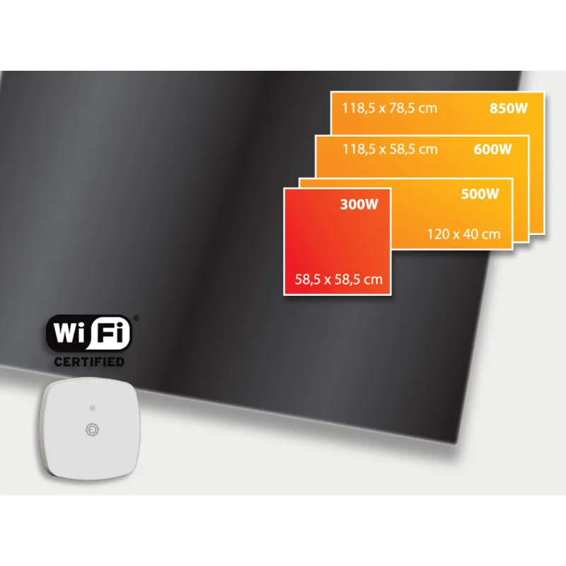 ECOSUN 300 GS-WiFi Black, skleněný infrapanel s WiFi 300W