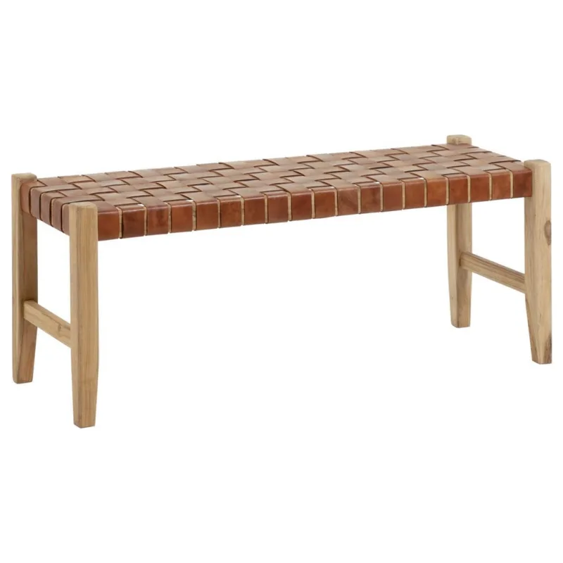 Hnědá kožená lavice Calixta 120 cm