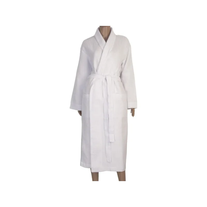 Vaflový župan unisex, bílý, 100% bavlna, rychleschnoucí