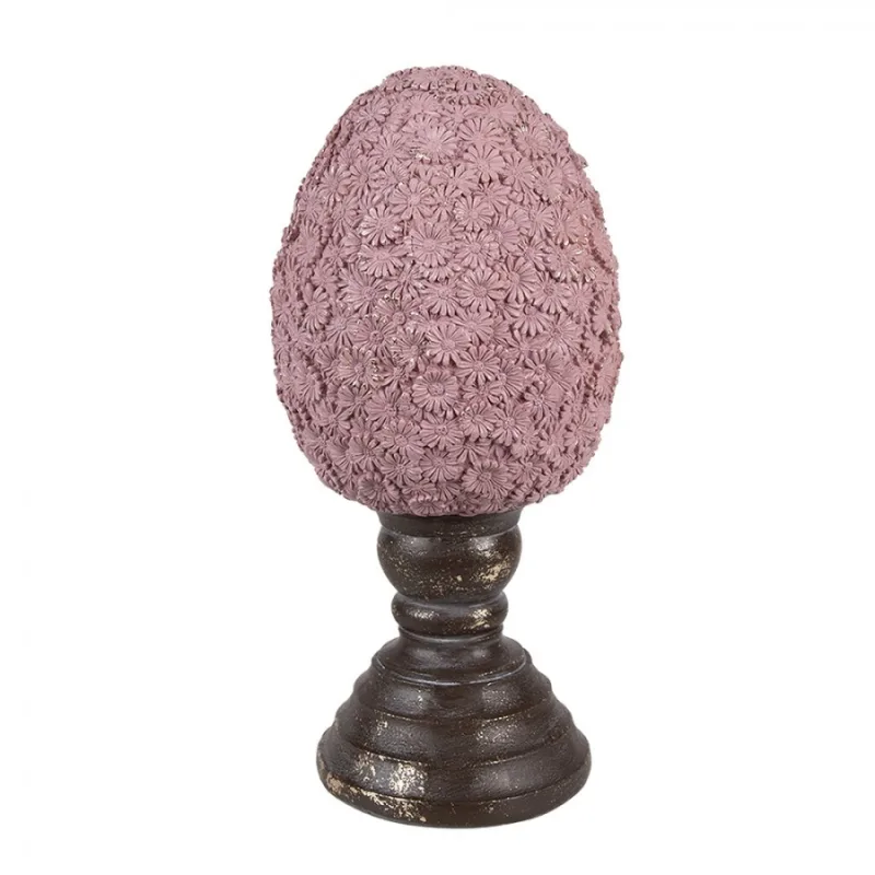 Velikonoční dekorace růžové vajíčko pokryté květinami na podstavci – 13x28 cm