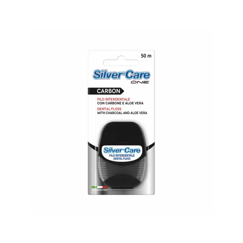 SilverCare Dentální nit s aktivním uhlím a Aloe Vera 50 m