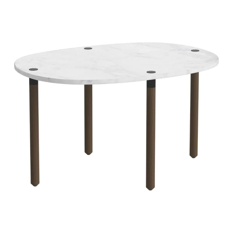 Šedobílý mramorový konferenční stolek Tuk 72 x 52 cm s tmavou dubovou podnoží
