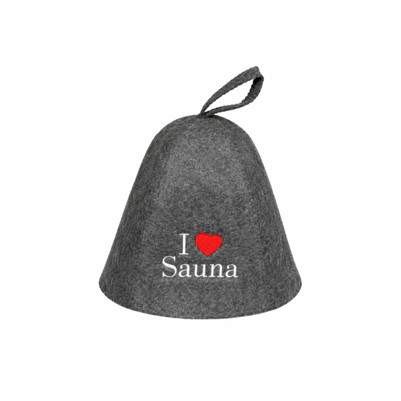 Klobouk do sauny s výšivkou I LOVE sauna, 100% vlna
