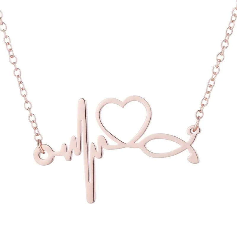 Náhrdelník FONENDOSKOP, KŘIVKA EKG ROSE GOLD