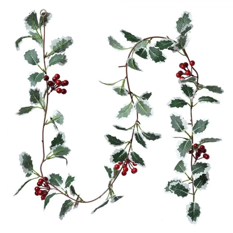 Vánoční girlanda s cesmínou se zasněženými lístky Holly – 170 cm