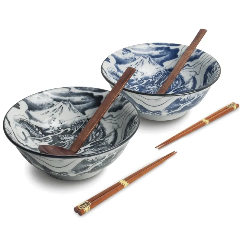 Dárkový set velké ramen misky s hůlkami a lžící - Drak