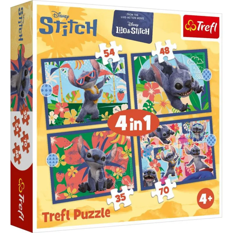 Puzzle 4v1 Lilo&Stitch Dovolená na Havaji 28,5x20,5cm v krabici 28x28x6cm