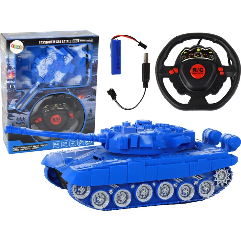 Tank RC na dálkové ovládání se zvuky a světly, světlé modrá