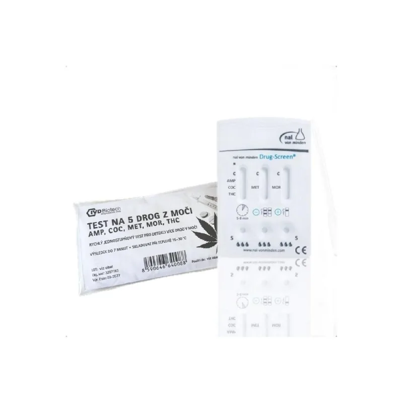 Multi drogový test z moči na 5 drog (AMP, COC, MET, MOR, THC) 1 ks