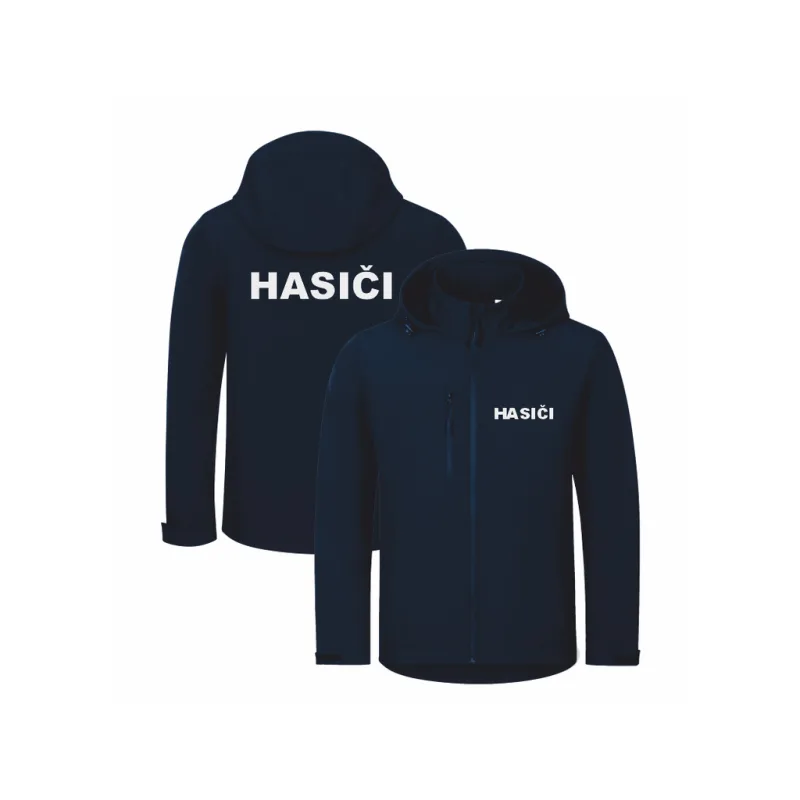 Tmavě modrá pánská softshellová bunda pro hasiče s potiskem Hasiči